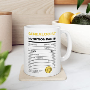 Genealogist Nutrition Facts Mug (11oz|15oz) in by Genealogy Keepsakes