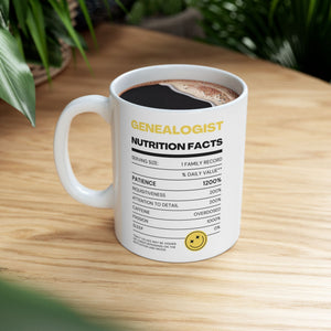 Genealogist Nutrition Facts Mug (11oz|15oz) in by Genealogy Keepsakes