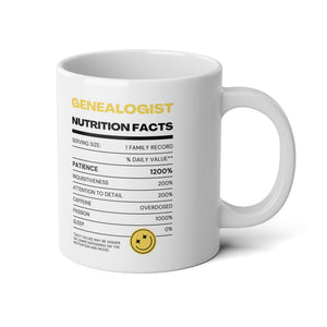 Genealogist Nutrition Facts Mug (20oz) - Genealogy Keepsakes Custom Genealogy Gift - White 20oz