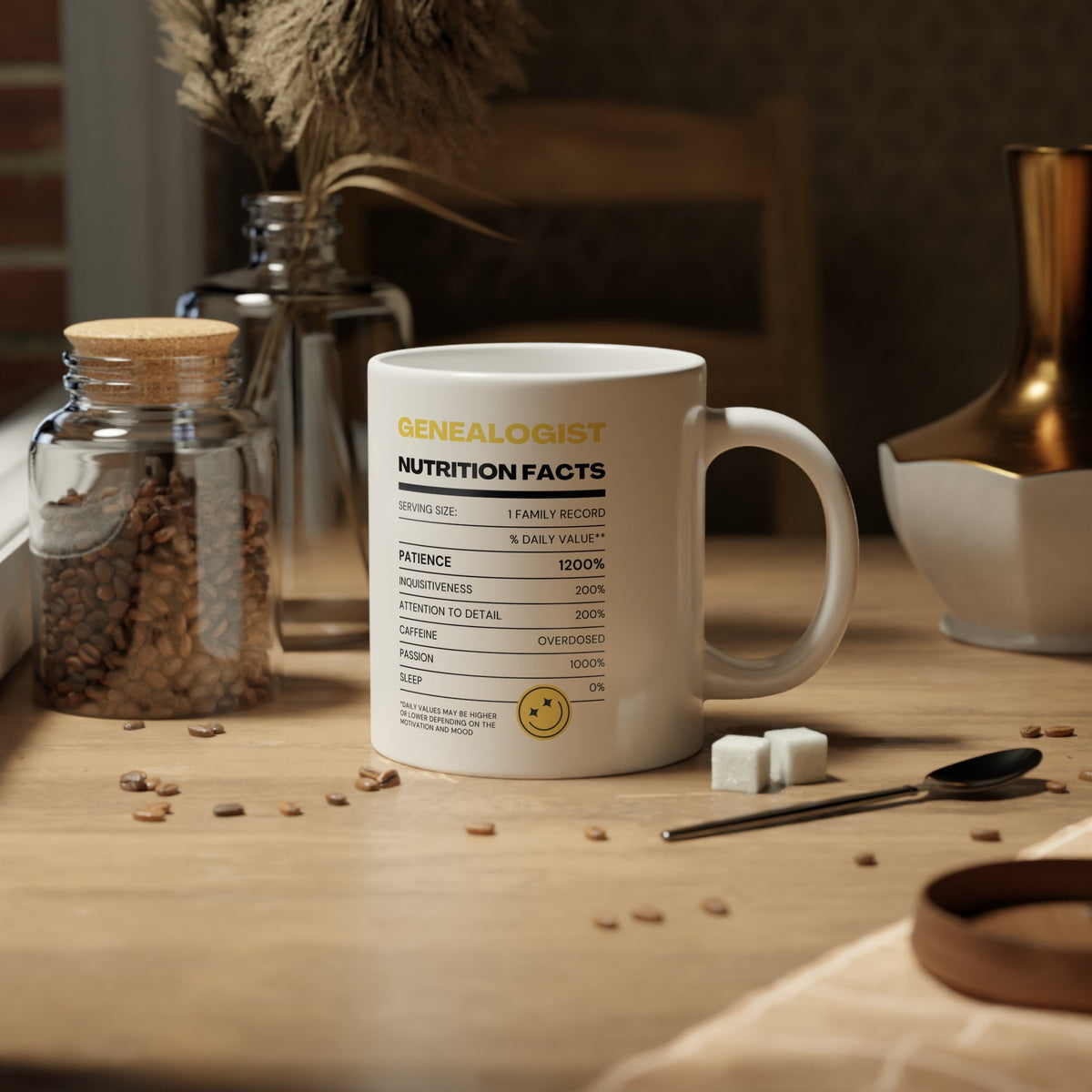 Genealogist Nutrition Facts Mug (20oz) - Genealogy Keepsakes Custom Genealogy Gift - White 20oz