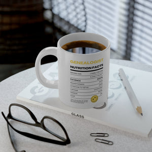 Genealogist Nutrition Facts Mug (20oz) - Genealogy Keepsakes Custom Genealogy Gift - White 20oz