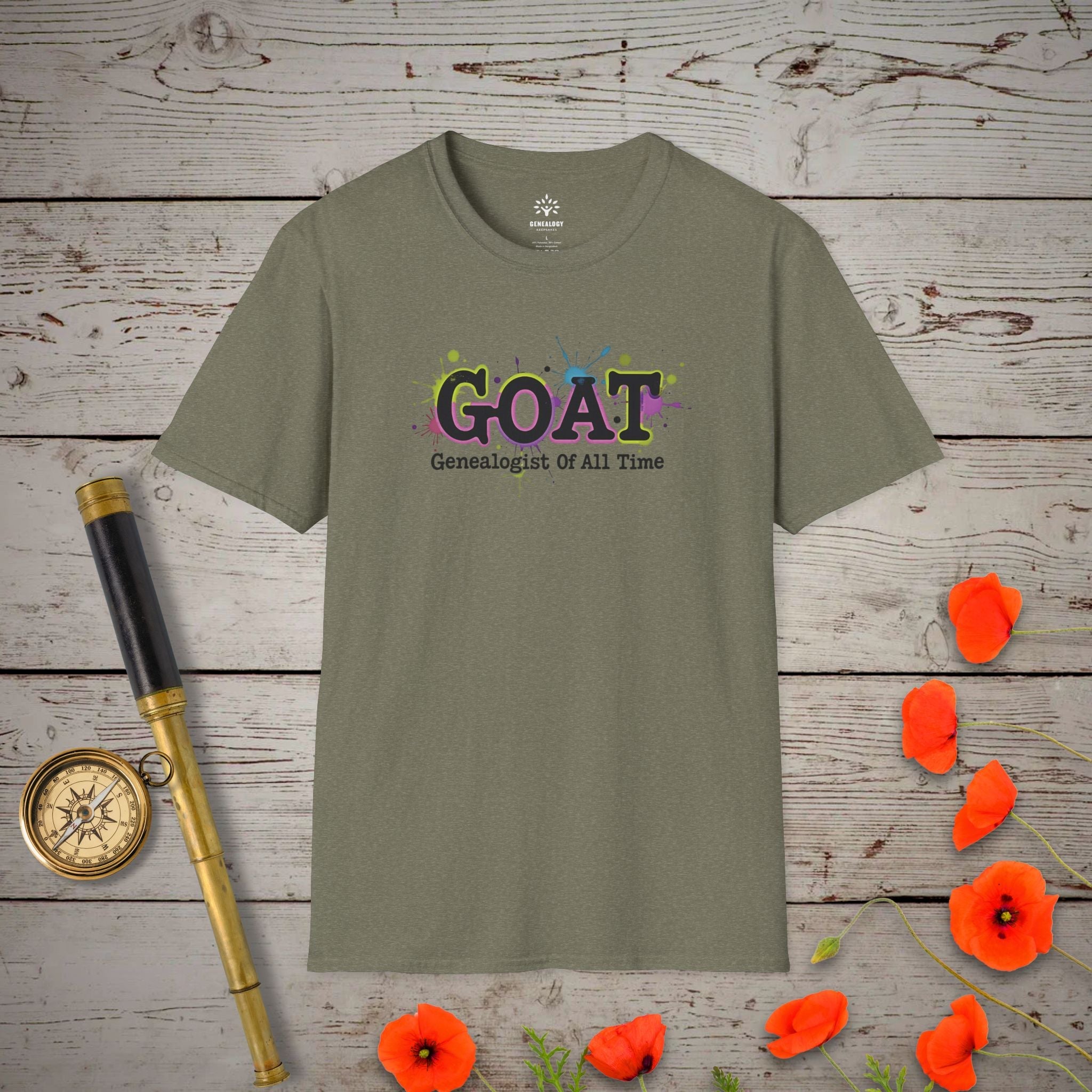 Genealogist Of All Time T-Shirt in Heather Military Green by Genealogy Keepsakes