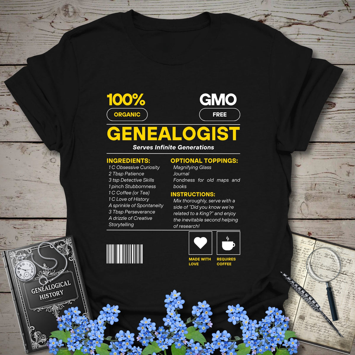 Genealogist Recipe T-Shirt - Genealogy Keepsakes Custom Genealogy Gift - Black S