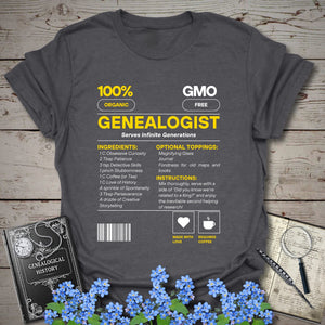 Genealogist Recipe T-Shirt in Dark Heather Grey by Genealogy Keepsakes