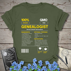 Genealogist Recipe T-Shirt - Genealogy Keepsakes Custom Genealogy Gift - Military Green S