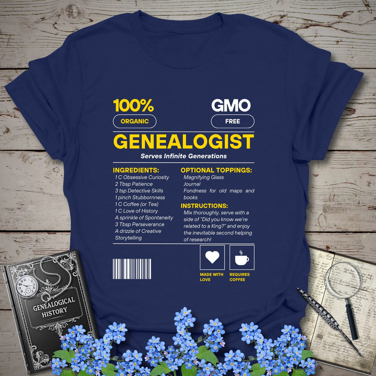 Genealogist Recipe T-Shirt - Genealogy Keepsakes Custom Genealogy Gift - Navy S