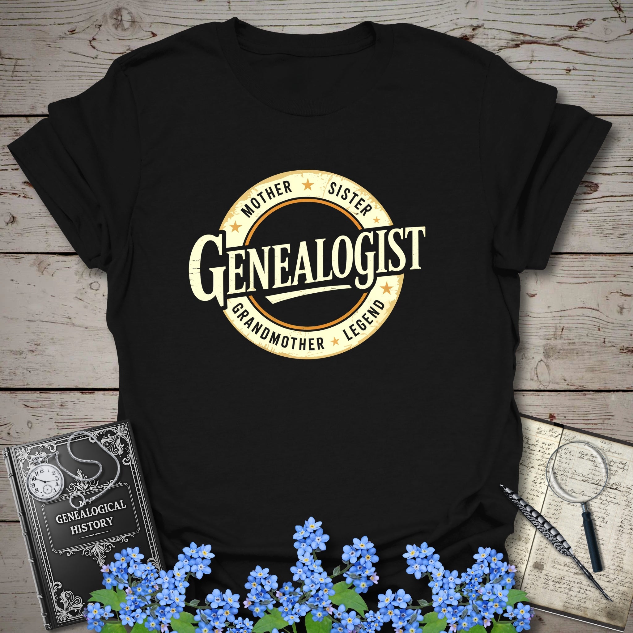 Genealogist T-Shirt in Black by Genealogy Keepsakes