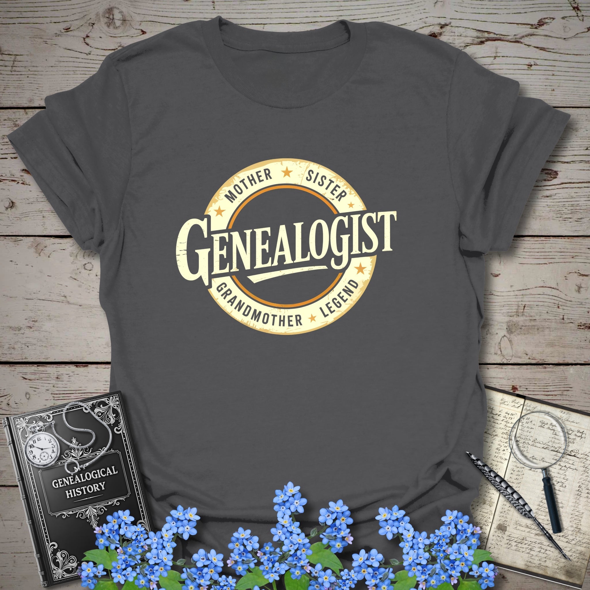 Genealogist T-Shirt in Charcoal by Genealogy Keepsakes