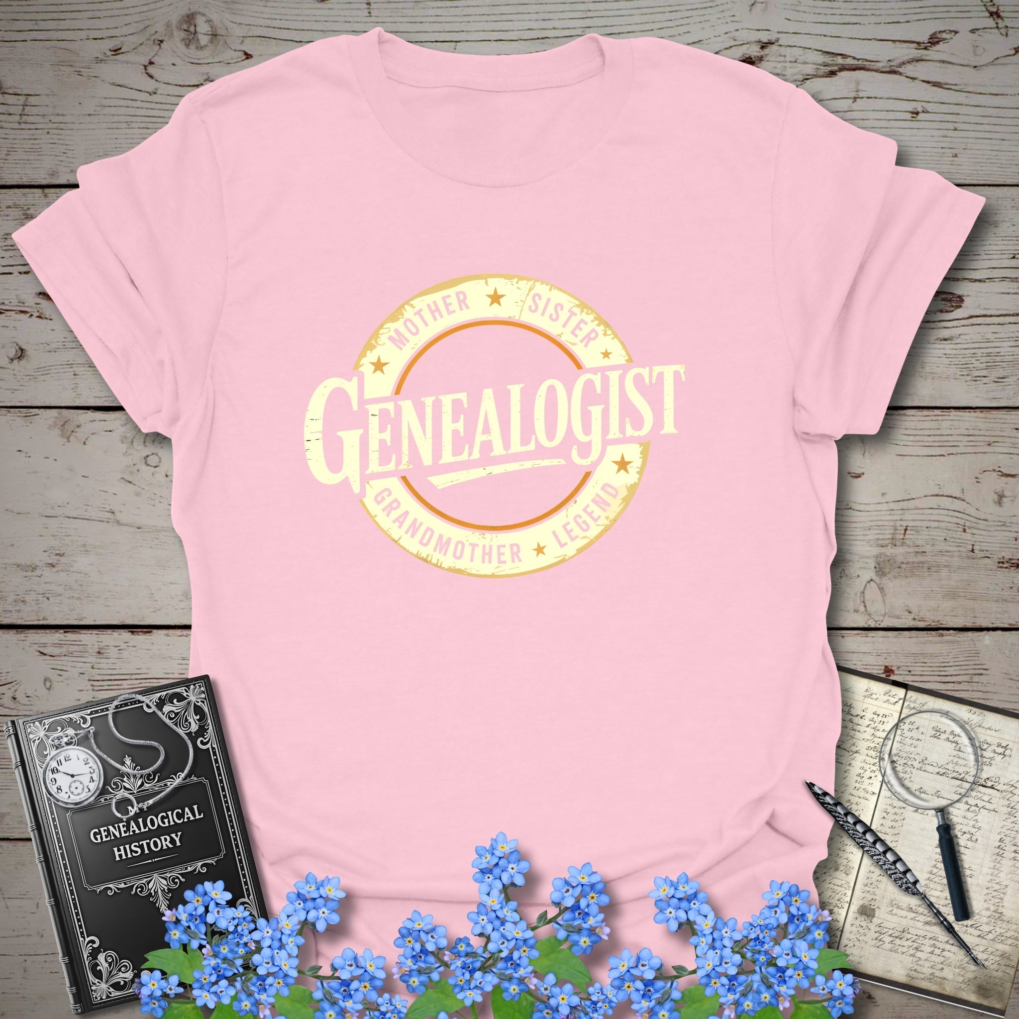 Genealogist T-Shirt in Light Pink by Genealogy Keepsakes