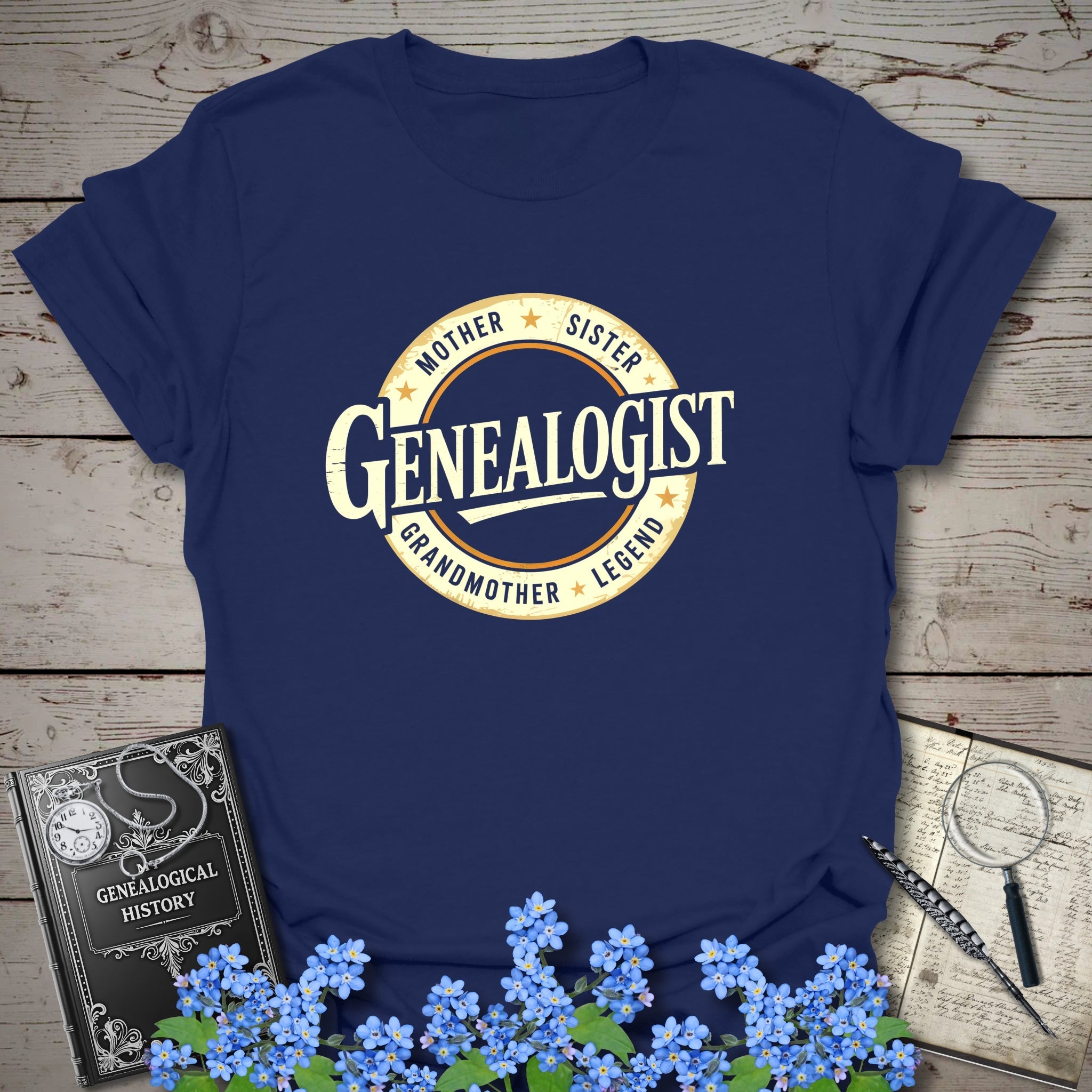 Genealogist T-Shirt in Navy by Genealogy Keepsakes