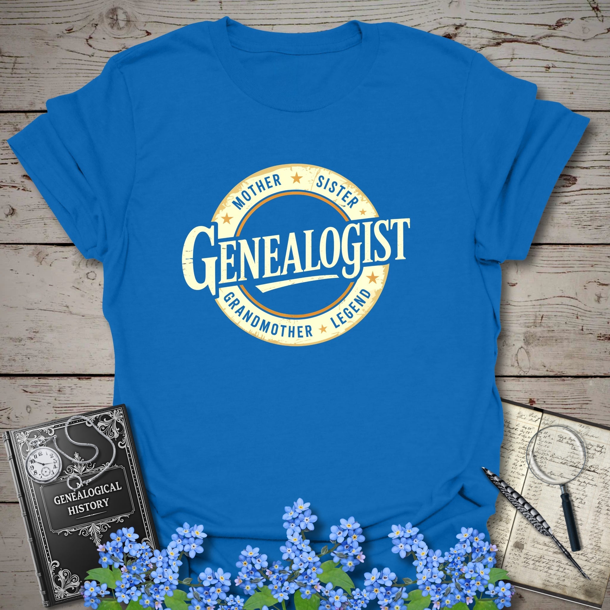 Genealogist T-Shirt in Royal by Genealogy Keepsakes