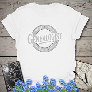 Genealogist T-Shirt in White by Genealogy Keepsakes