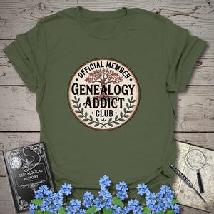 Genealogy Addict Club T-Shirt in Military Green by Genealogy Keepsakes