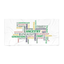 Genealogy Beach Towel in 30" × 60" by Genealogy Keepsakes
