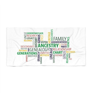 Genealogy Beach Towel in 30" × 60" by Genealogy Keepsakes