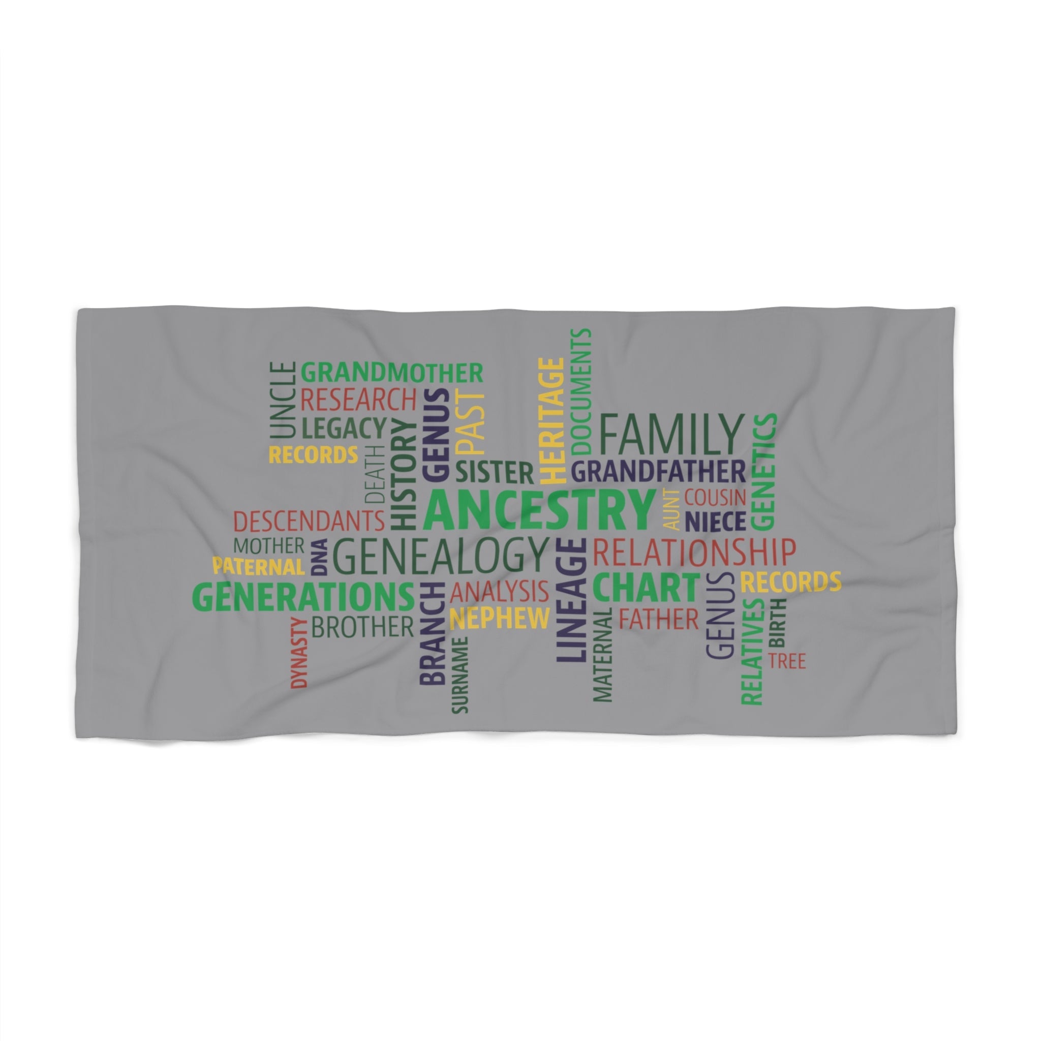 Genealogy Beach Towel in 30" × 60" by Genealogy Keepsakes