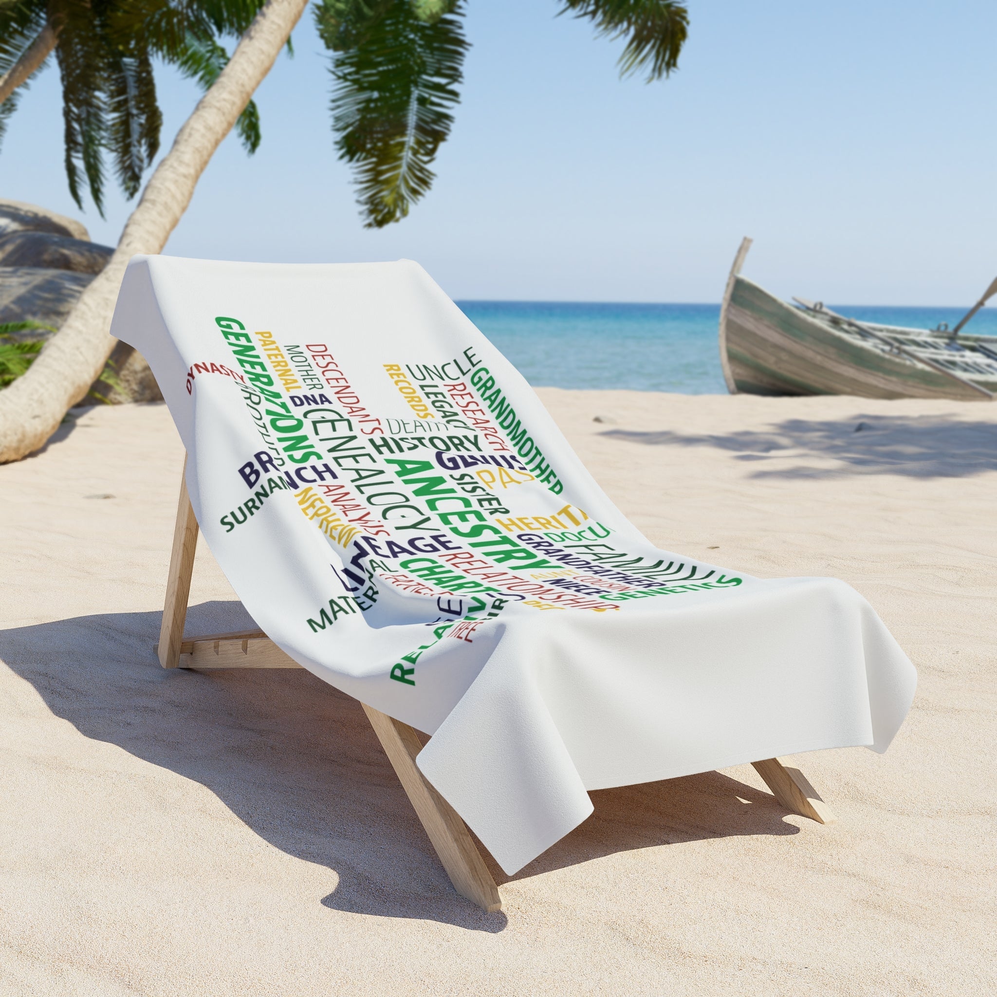 Genealogy Beach Towel in 36" × 72" by Genealogy Keepsakes