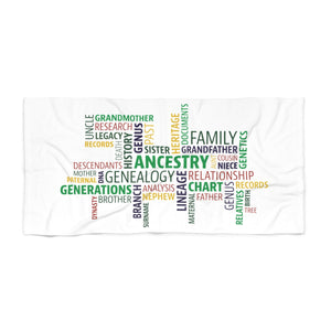 Genealogy Beach Towel in 36" × 72" by Genealogy Keepsakes