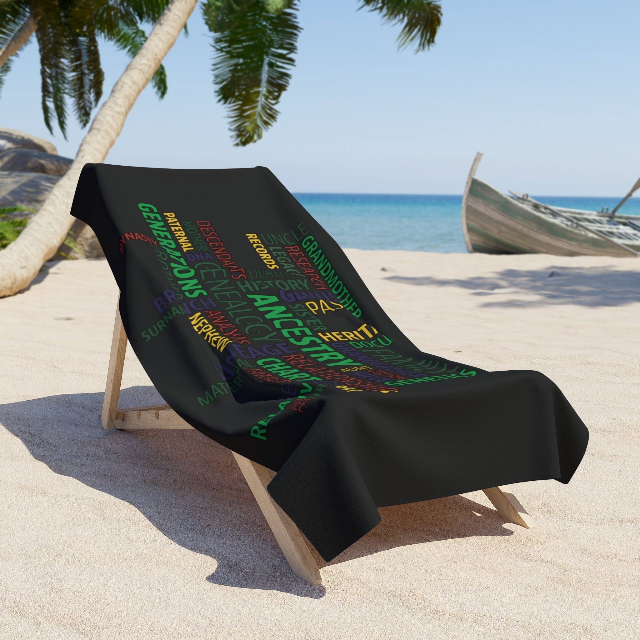 Genealogy Beach Towel in 36" × 72" by Genealogy Keepsakes