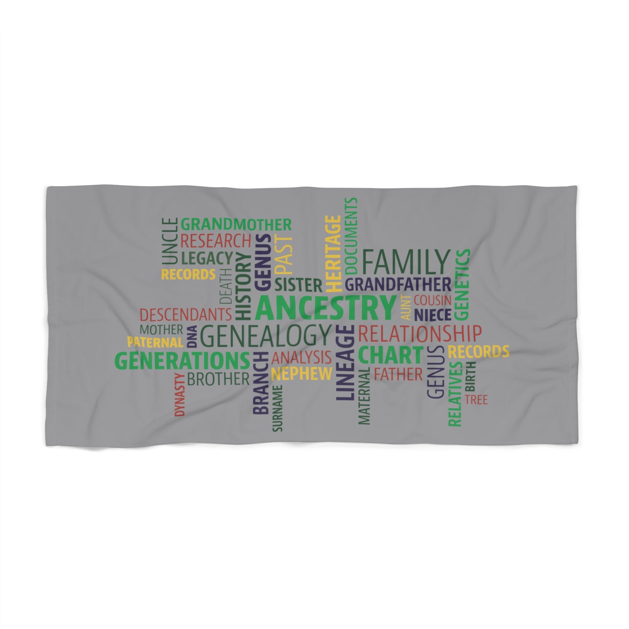 Genealogy Beach Towel in 36" × 72" by Genealogy Keepsakes