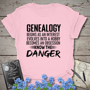 Genealogy Begins As An Interest T-Shirt in Light Pink by Genealogy Keepsakes