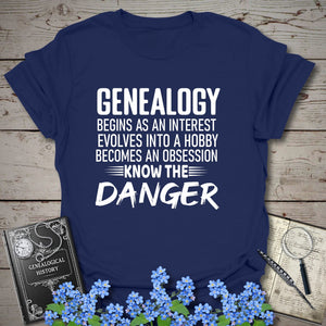 Genealogy Begins As An Interest T-Shirt in Navy by Genealogy Keepsakes