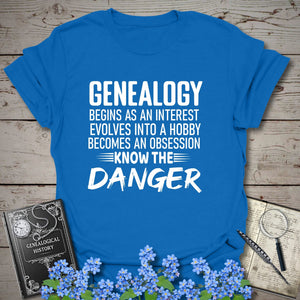 Genealogy Begins As An Interest T-Shirt in Royal by Genealogy Keepsakes