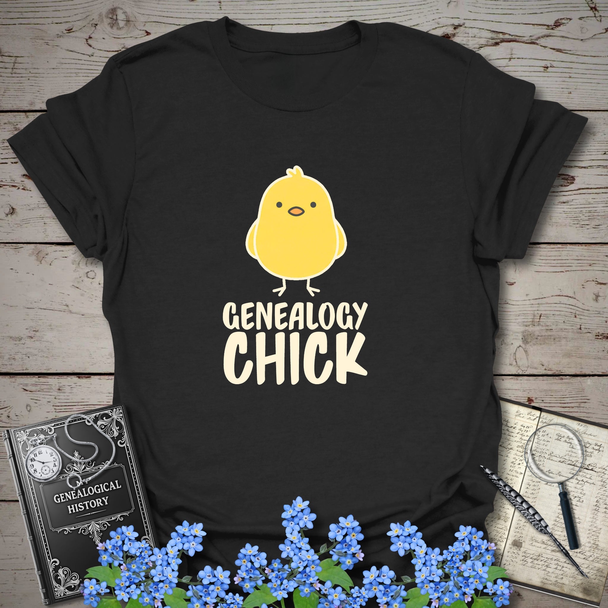 Genealogy Chick T-Shirt in Black by Genealogy Keepsakes
