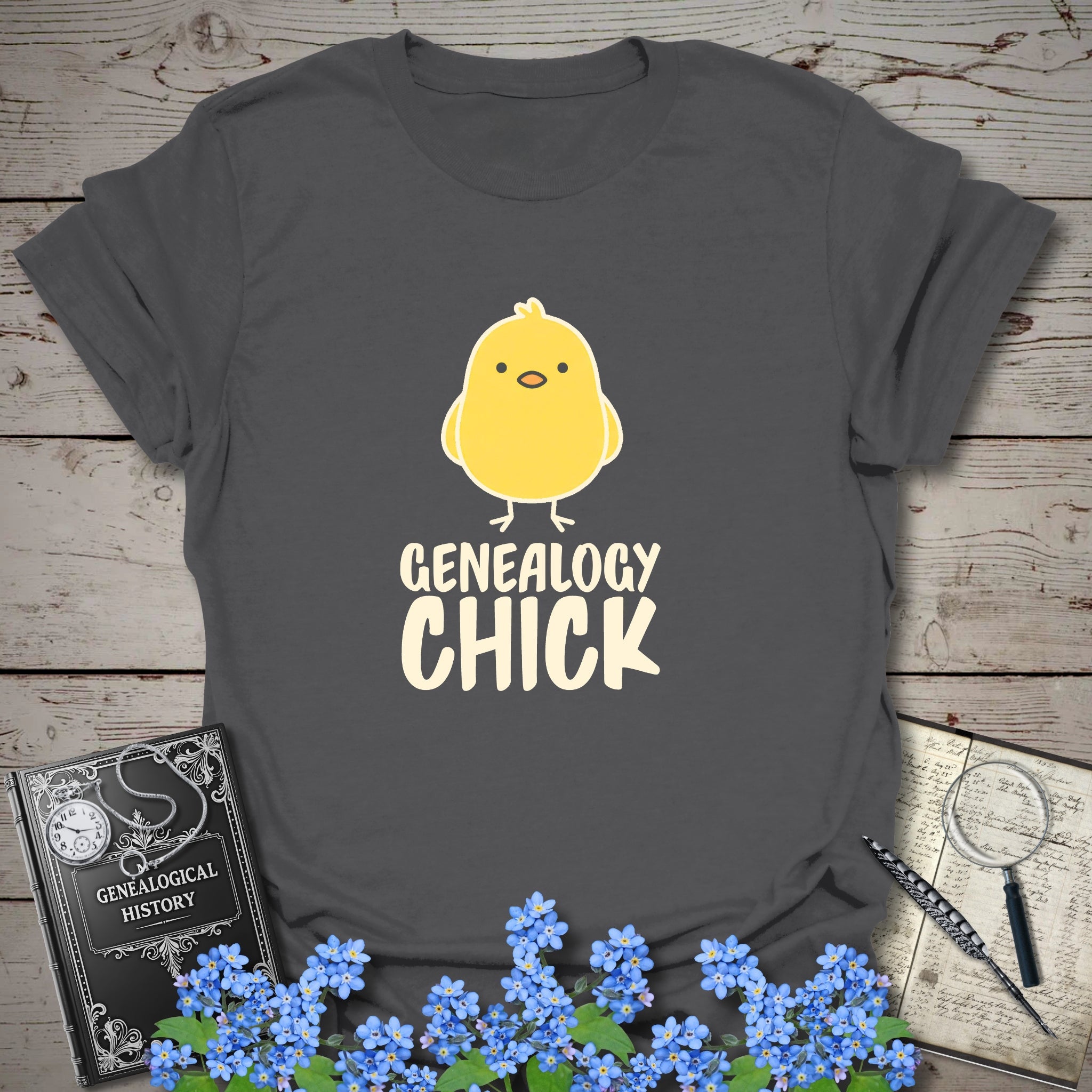 Genealogy Chick T-Shirt in Charcoal by Genealogy Keepsakes