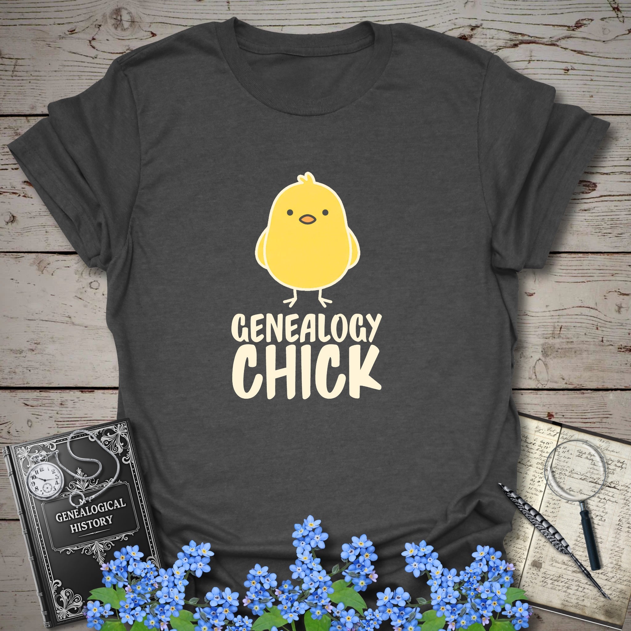 Genealogy Chick T-Shirt in Dark Heather by Genealogy Keepsakes