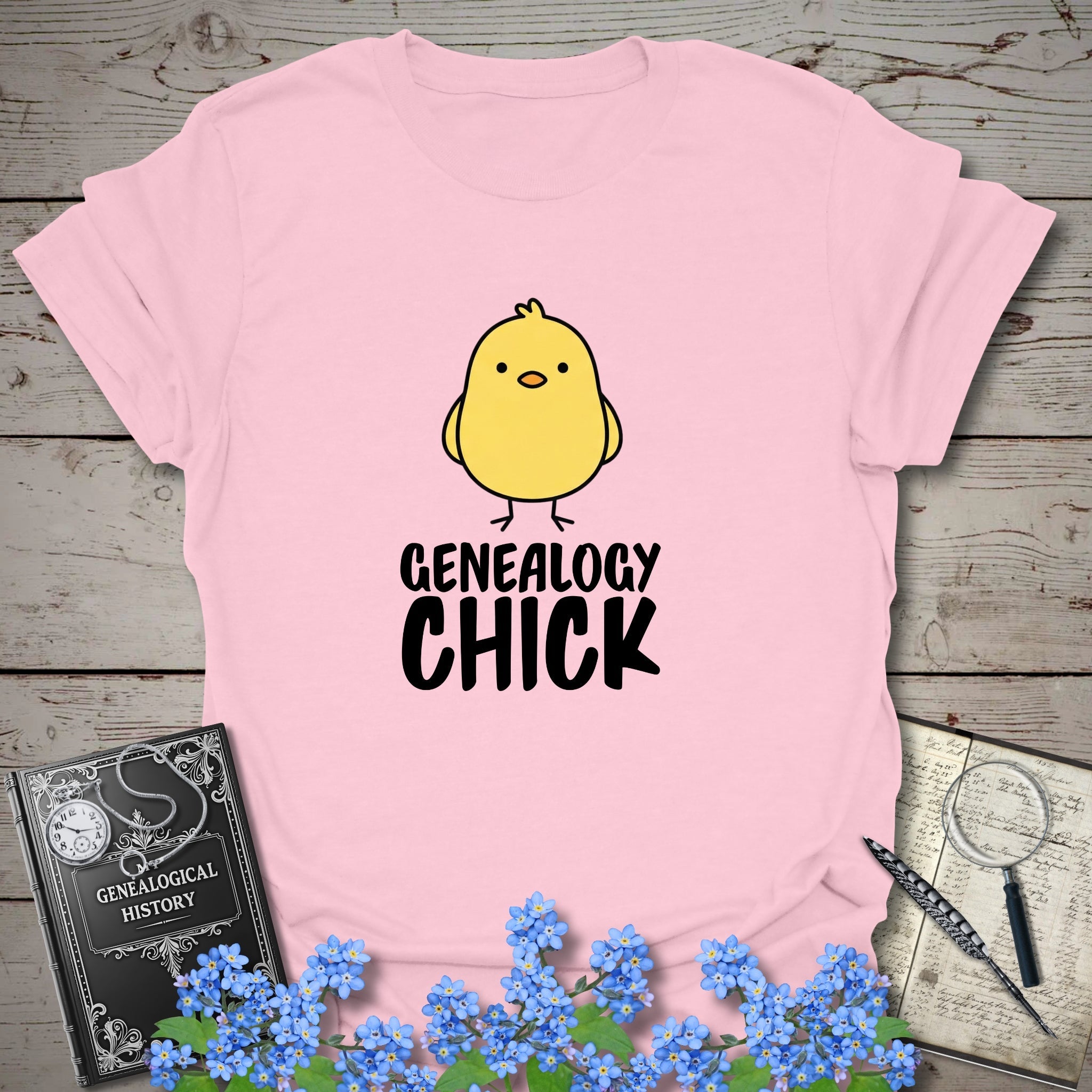 Genealogy Chick T-Shirt in Light Pink by Genealogy Keepsakes