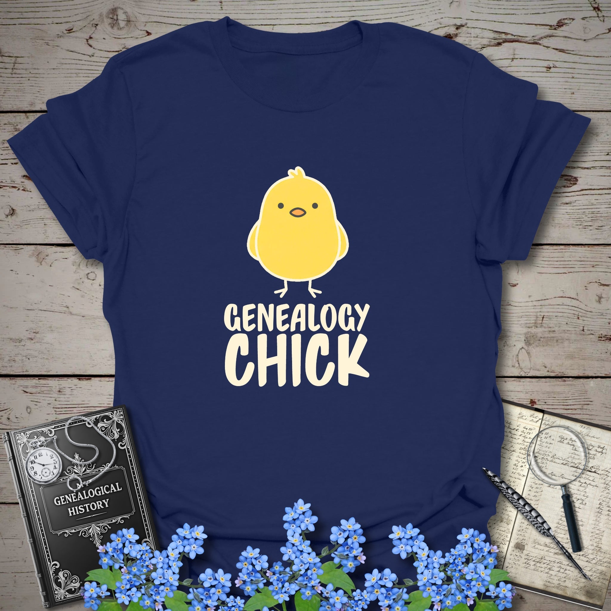 Genealogy Chick T-Shirt in Navy by Genealogy Keepsakes