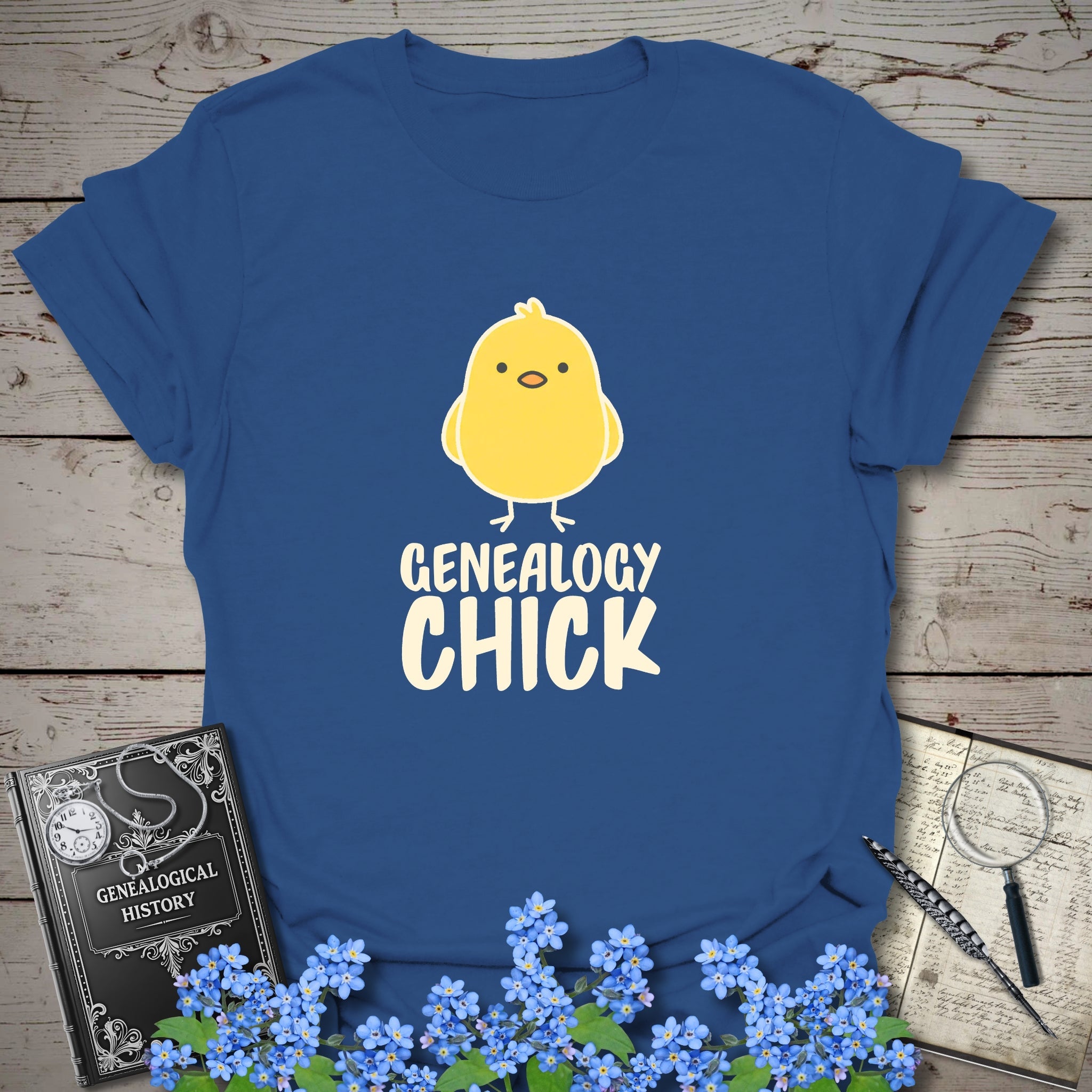 Genealogy Chick T-Shirt in Royal by Genealogy Keepsakes