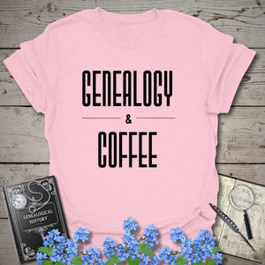 Genealogy & Coffee T-Shirt in Light Pink by Genealogy Keepsakes