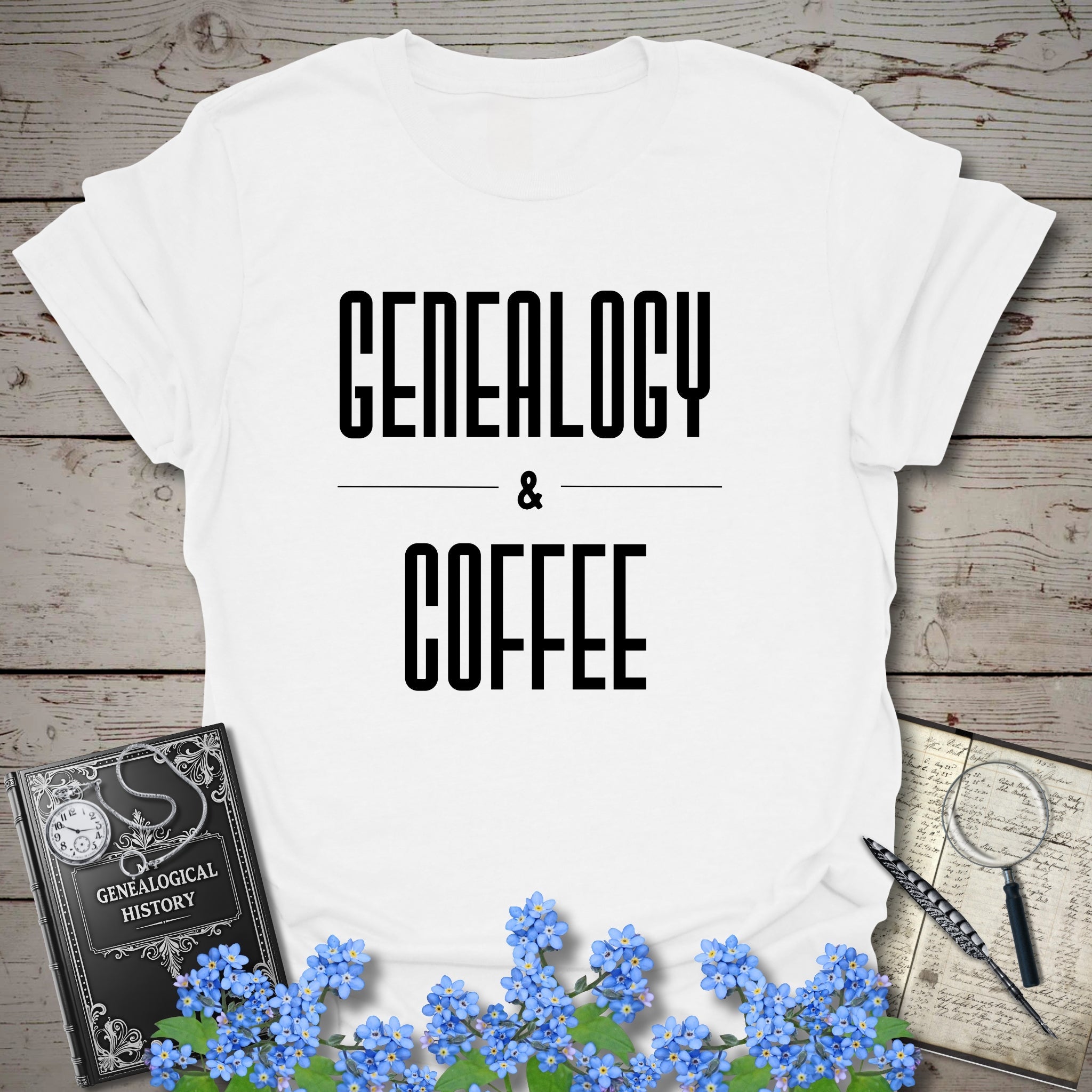 Genealogy & Coffee T-Shirt in White by Genealogy Keepsakes