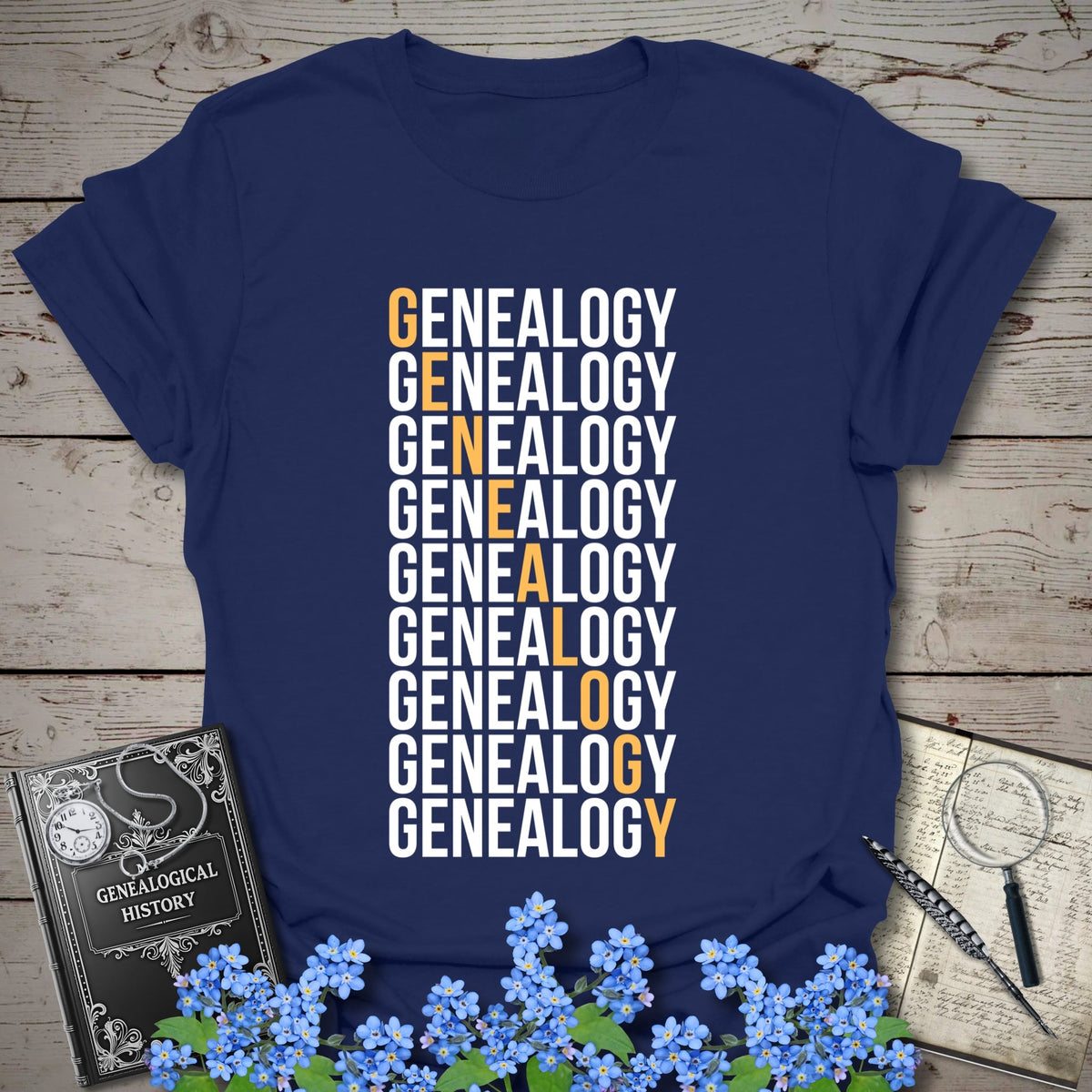 Genealogy Descent T-Shirt - Genealogy Keepsakes Custom Genealogy Gift - Navy S