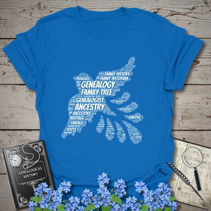 Genealogy Dove Word Cloud T-Shirt in Royal by Genealogy Keepsakes