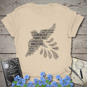 Genealogy Dove Word Cloud T-Shirt in Sand by Genealogy Keepsakes