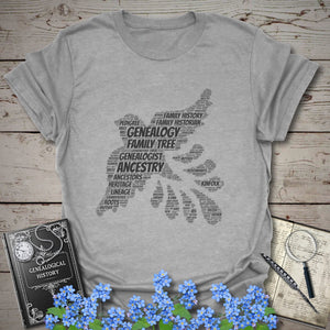 Genealogy Dove Word Cloud T-Shirt in Sport Grey by Genealogy Keepsakes