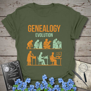Genealogy Evolution - Classic Edition T-Shirt in Military Green by Genealogy Keepsakes