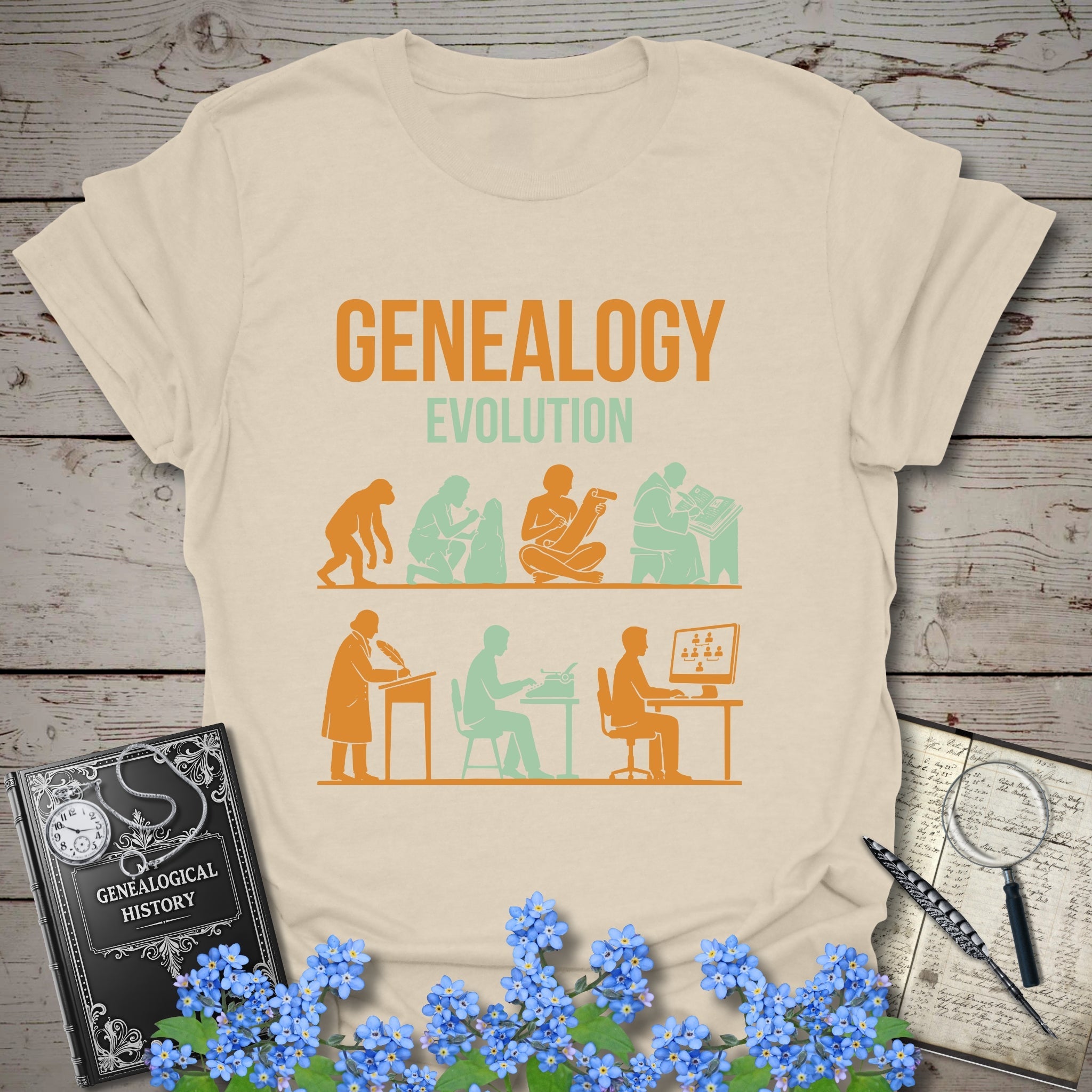 Genealogy Evolution - Classic Edition T-Shirt in Natural by Genealogy Keepsakes