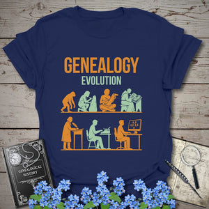 Genealogy Evolution - Classic Edition T-Shirt in Navy by Genealogy Keepsakes