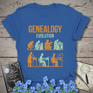 Genealogy Evolution - Classic Edition T-Shirt in Royal by Genealogy Keepsakes