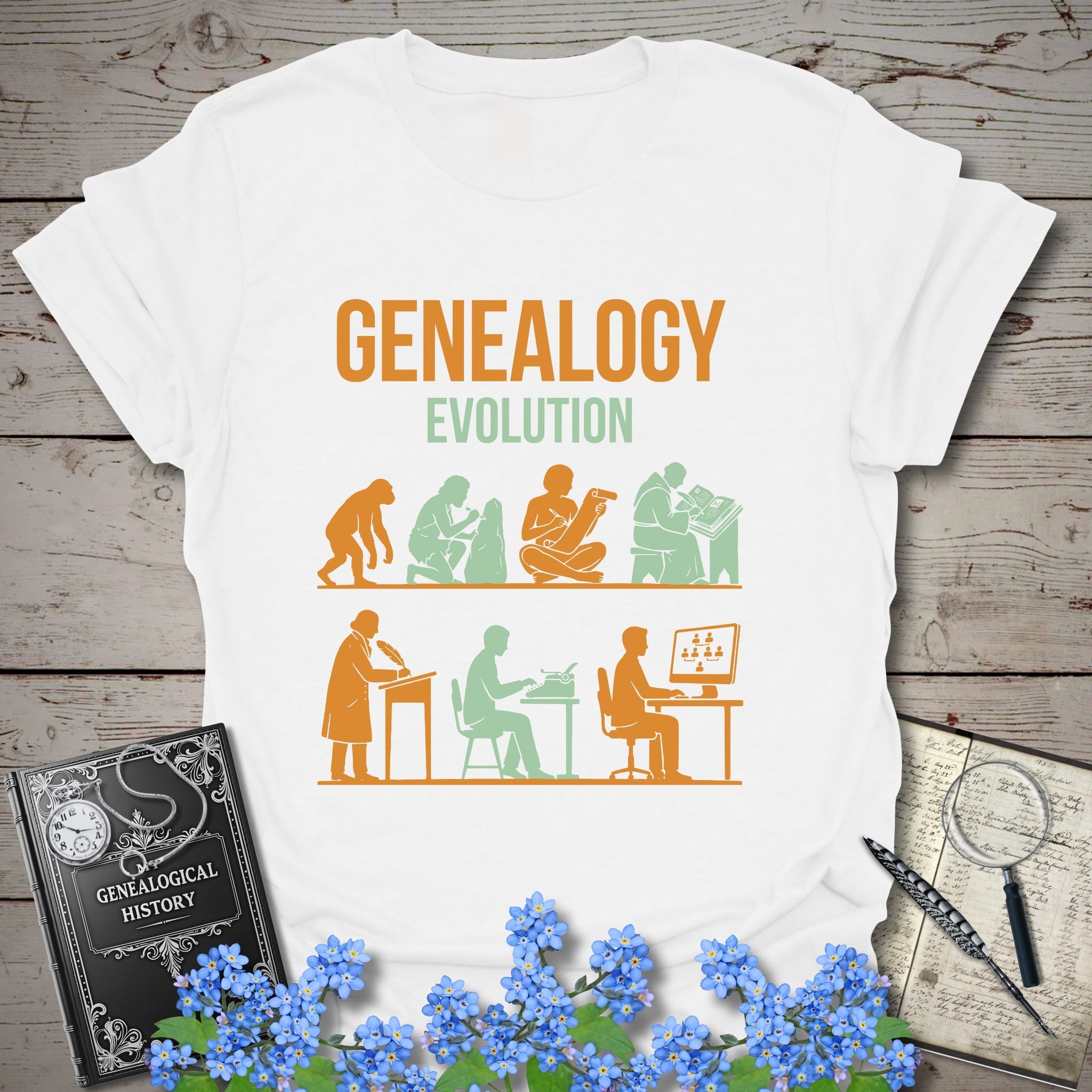 Genealogy Evolution - Classic Edition T-Shirt in White by Genealogy Keepsakes