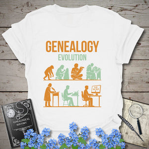 Genealogy Evolution - Classic Edition T-Shirt in White by Genealogy Keepsakes