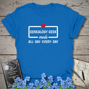 Genealogy Geek Mode T-Shirt in Royal by Genealogy Keepsakes
