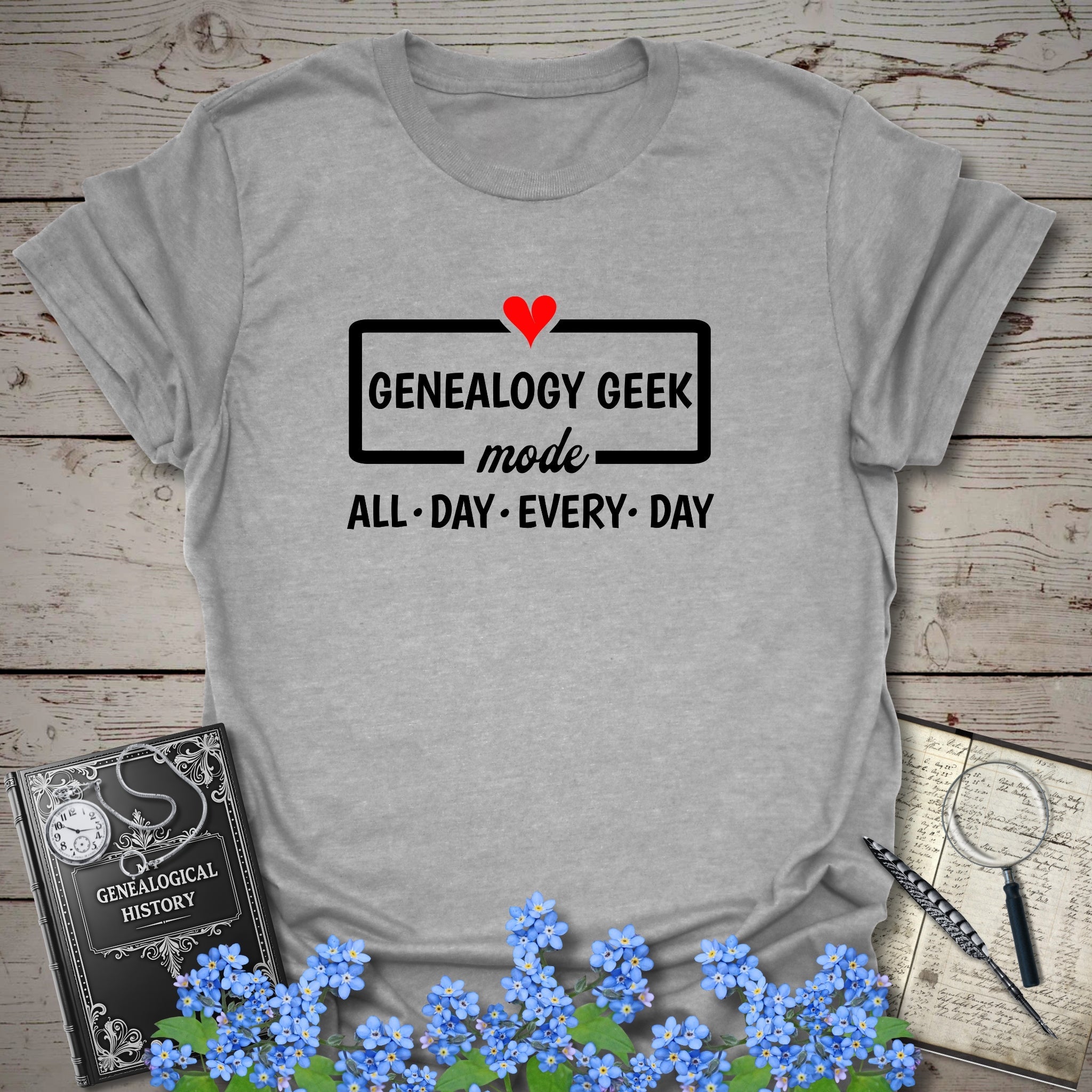 Genealogy Geek Mode T-Shirt in Sport Grey by Genealogy Keepsakes