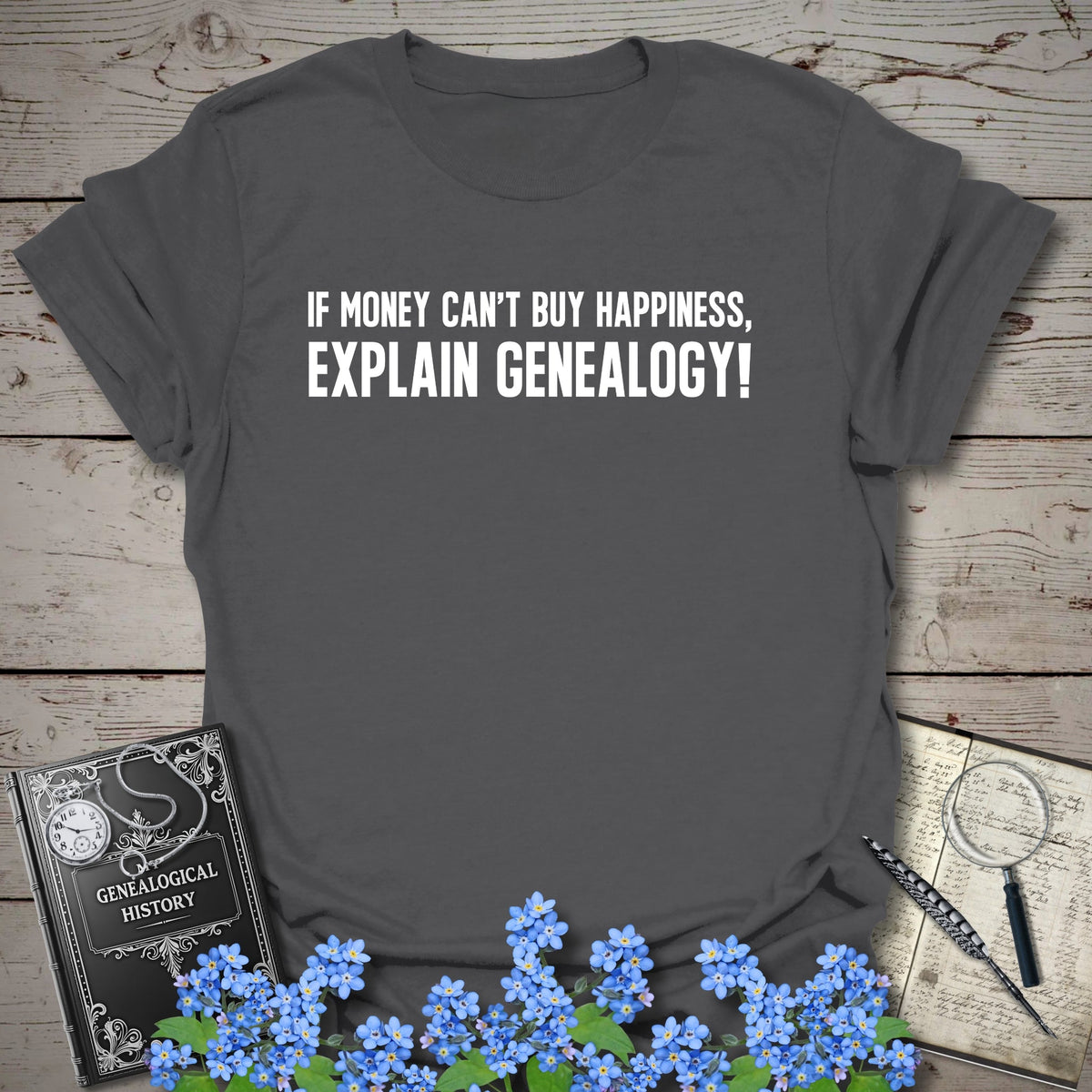 Genealogy Happiness T-Shirt - Genealogy Keepsakes Custom Genealogy Gift - Charcoal S
