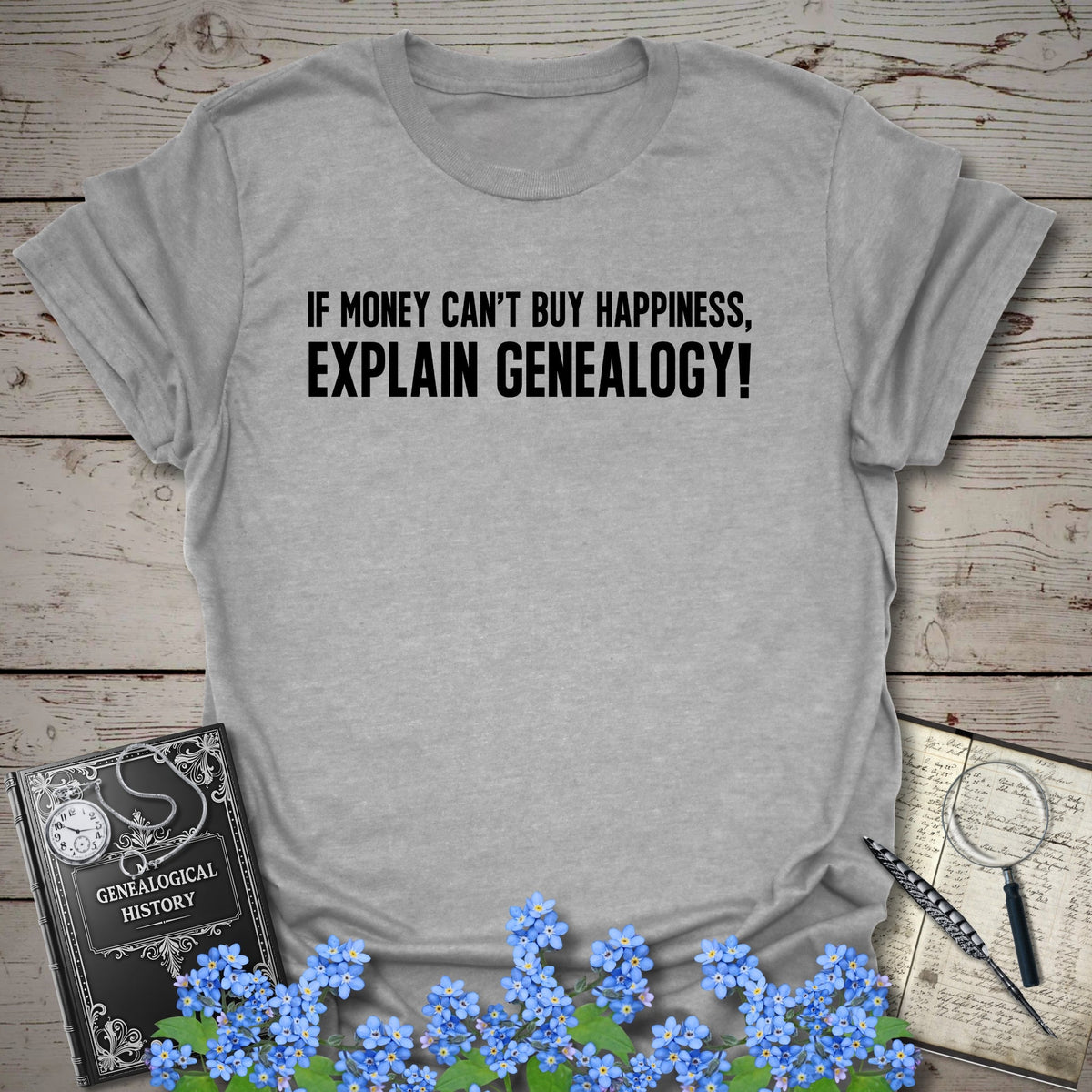 Genealogy Happiness T-Shirt - Genealogy Keepsakes Custom Genealogy Gift - Sport Grey S