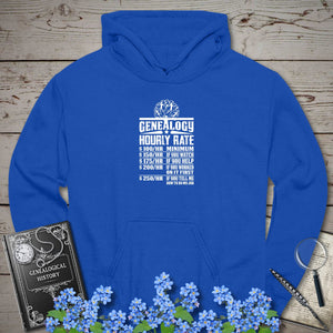 Genealogy Hourly Rate Hoodie in Royal by Genealogy Keepsakes